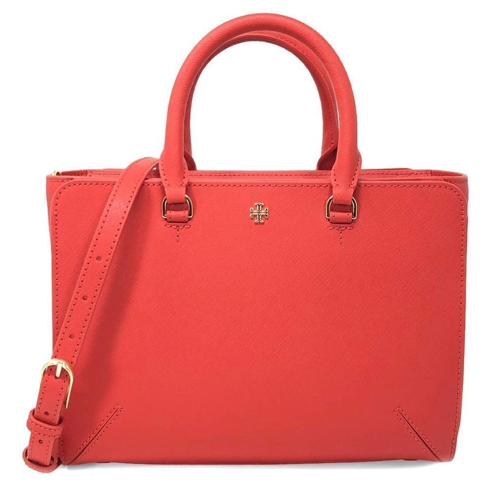 Tory Burch Poppy Orange Zip Emerson Saffiano Leather Satchel